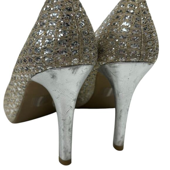 Coach And Four Gold Silver Sequin Sparkle Open Toe Heels Womens 8 AS IS - Picture 7 of 10